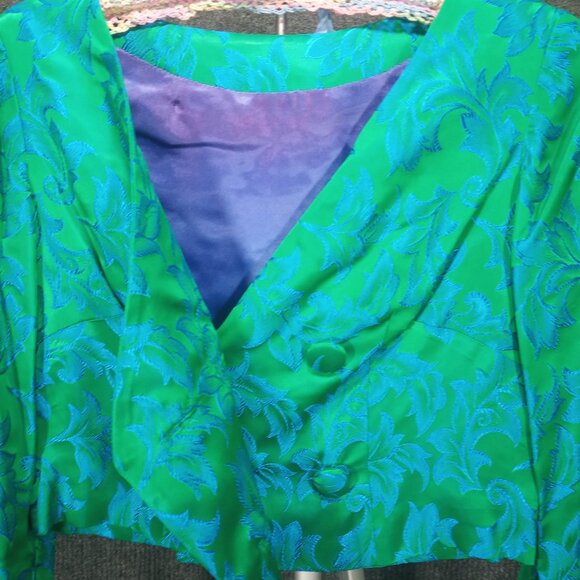 1950's Blue and Green Brocade Wiggle Dress with Matching Coat - Picture 7 of 10